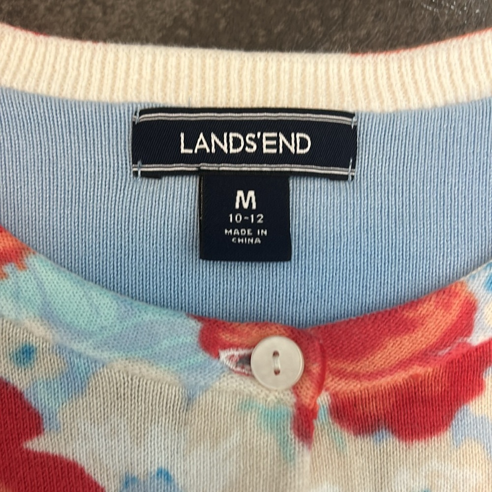 Lands’ End 100% Cotton Floral Button Front Cardigan Sweater M 10-12 - Picture 5 of 13